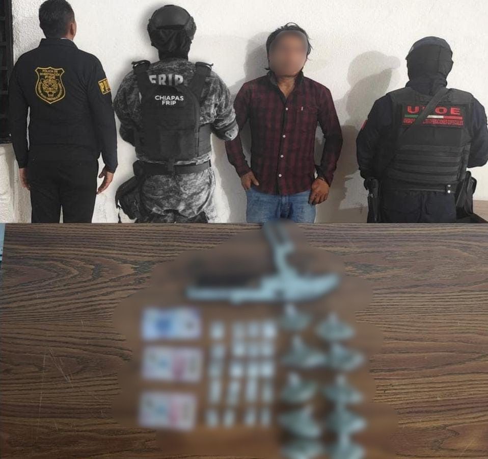 Detiene SSP Y FGE a sujeto con arma hechiza y drogas en Chiapa de Corzo.