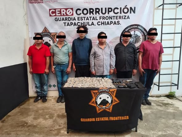 Detienen en Tapachula a seis personas por los delitos de Violación a la Ley Federal de Armas de Fuego y Explosivos 