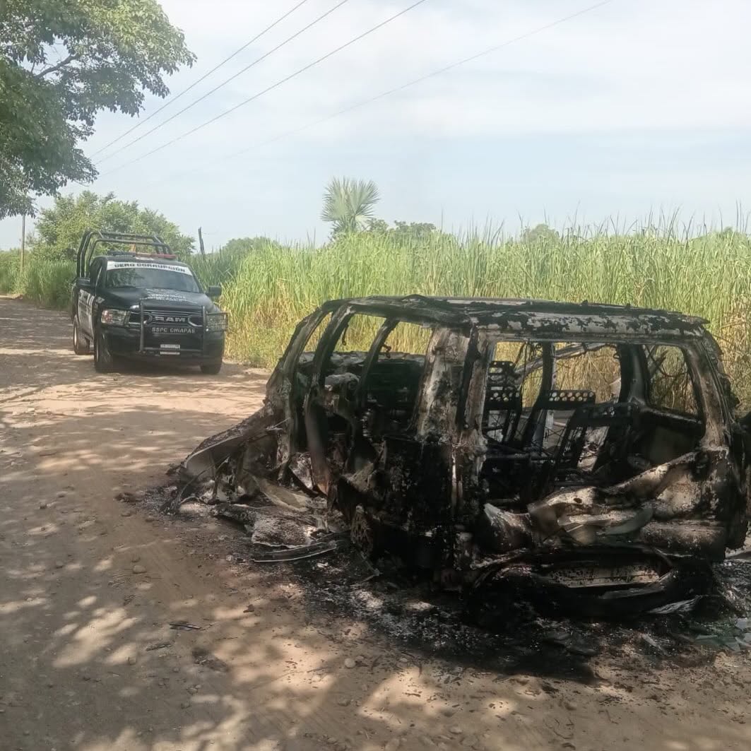 En acción interinstitucional localizan vehículo calcinado en Tapachula