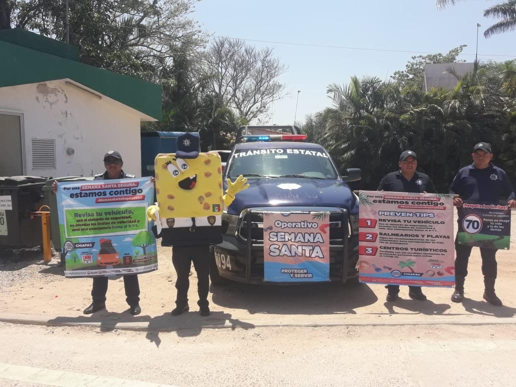 SEMANA SANTA 2023 || El policía Bob Esponja participa en operativo para prevenir accidentes en Chiapas