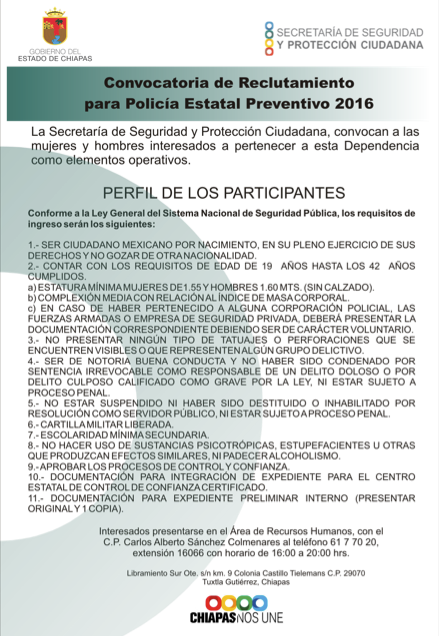 SSyPC abre convocatoria para “Policía Estatal Preventivo 2016”