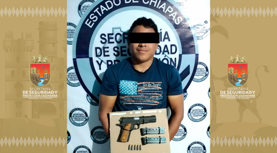 Grupo Interinstitucional detiene a implicado en Violación a la Ley Federal de Armas de Fuego en Benemérito de Las A