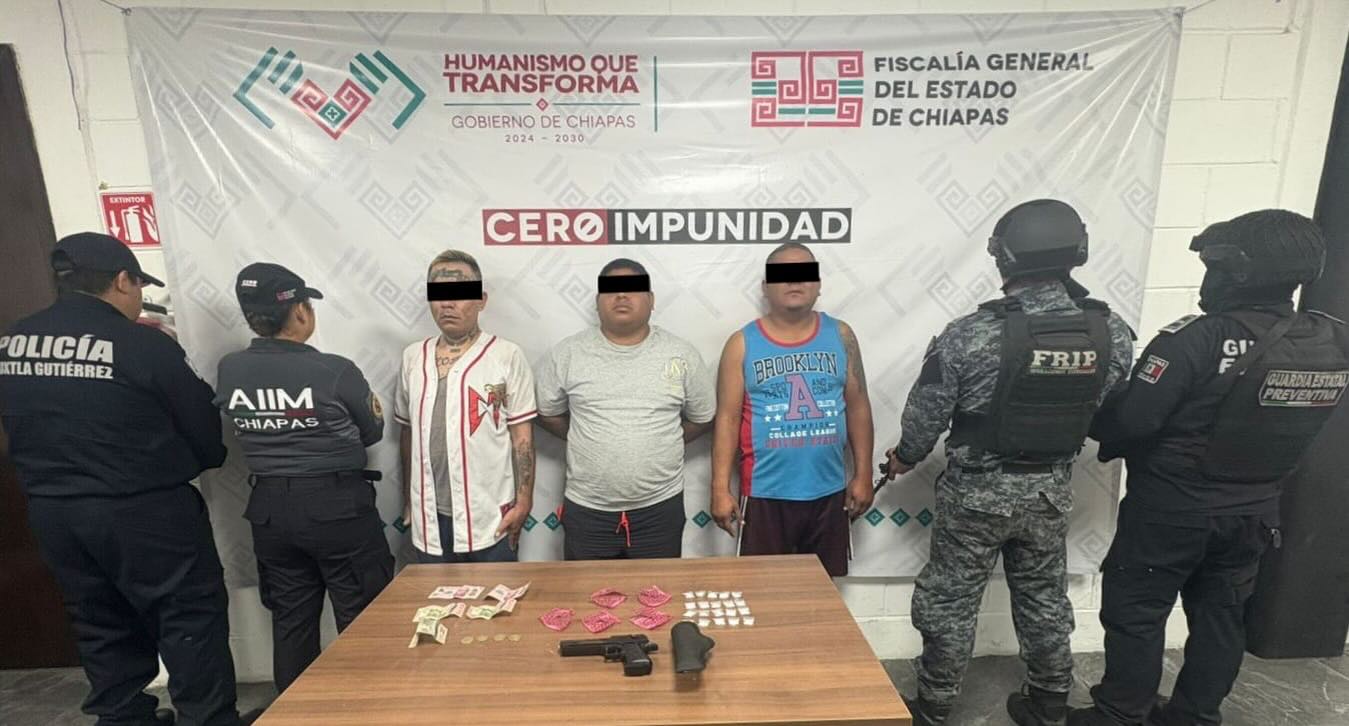 SSP detiene a tres presuntos responsables de los delitos contra la salud y portación de arma prohibida