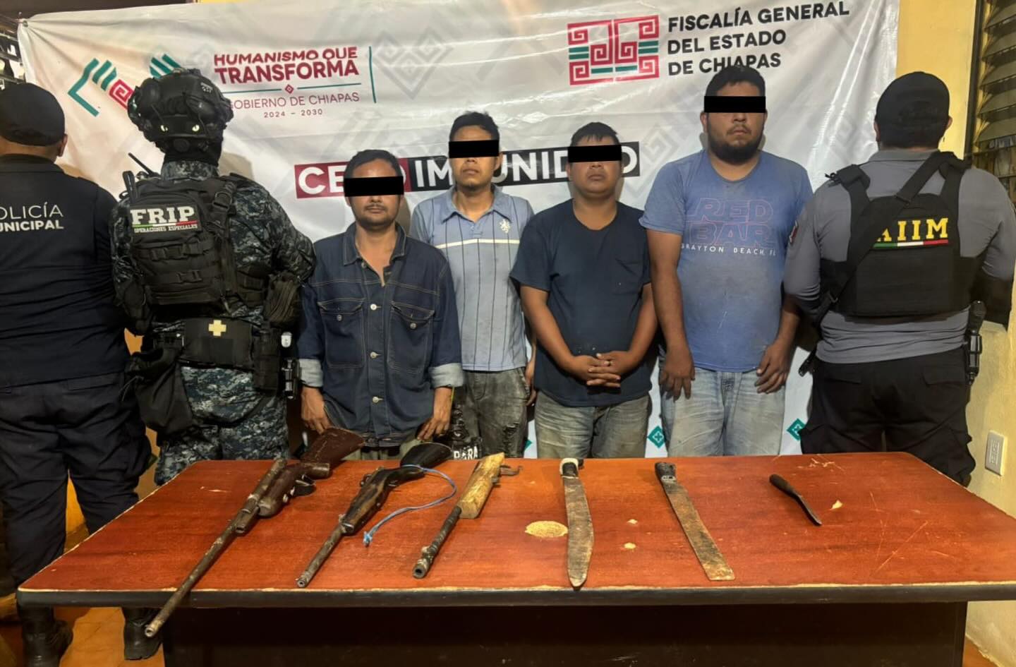 SSP detiene a cuatro personas con armas de fuego en Huixtla