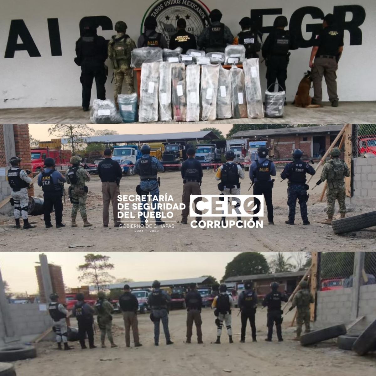 Grupo interinstitucional cumplimenta orden de cateo y asegura armas de fuego, cartuchos, equipo táctico y vehículos