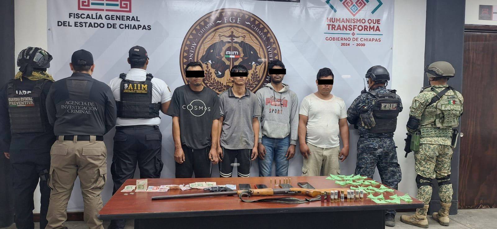 Grupo interinstitucional detiene en flagrancia a cuatro personas por delitos contra la salud en Jiquipilas