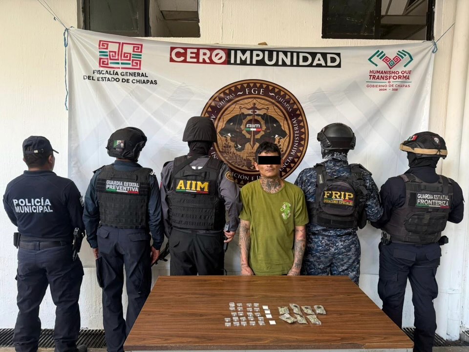 En operativo interinstitucional detienen a dos personas por delitos contra la salud en Chiapas