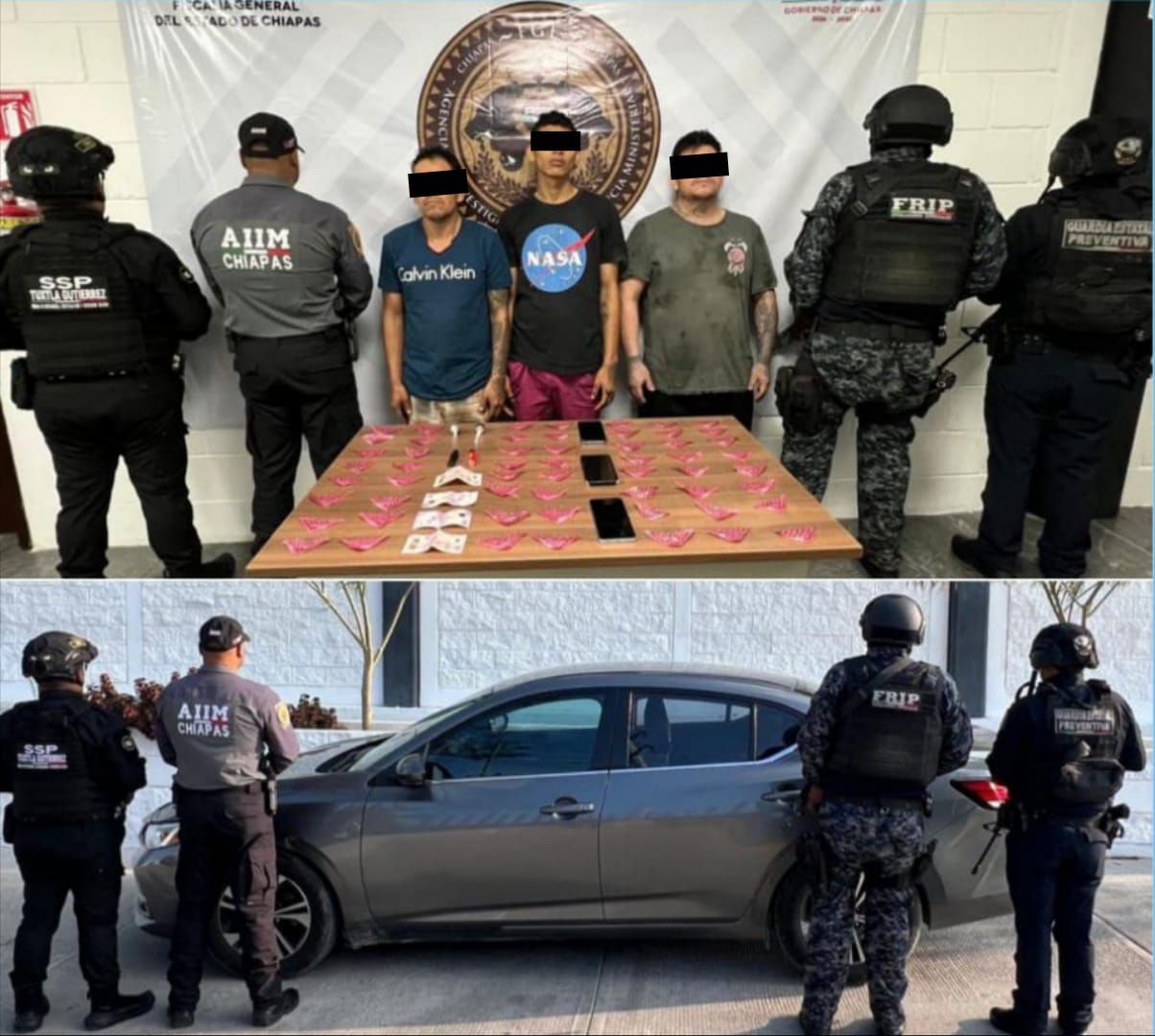 En Tuxtla, SSP, FGE y SSPyTM detienen a tres personas por el delito contra la salud