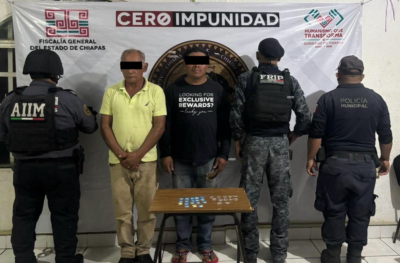 Detiene SSP y FGE a dos masculinos por delitos contra la salud en Huixtla
