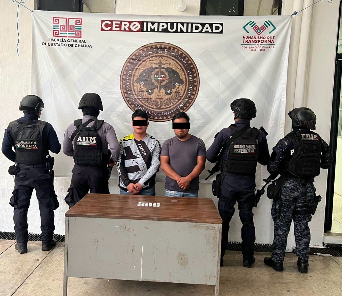 Detiene SSP y FGE a dos masculinos por delitos contra la salud en Tapachula