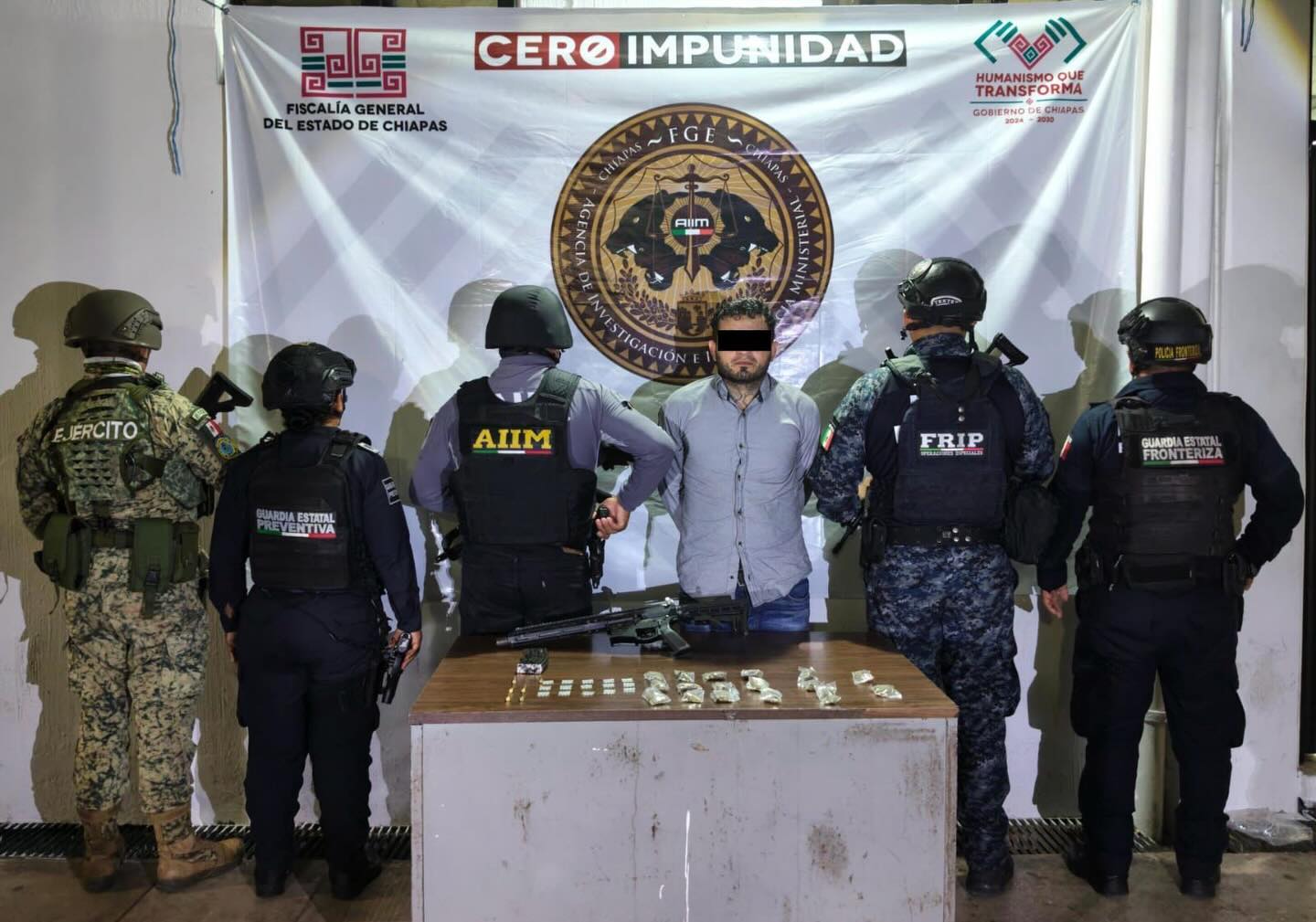 Detiene SSP y FGR a masculino por posesión de narcóticos y violación a la Ley Federal de Armas de Fuego y Explosivo