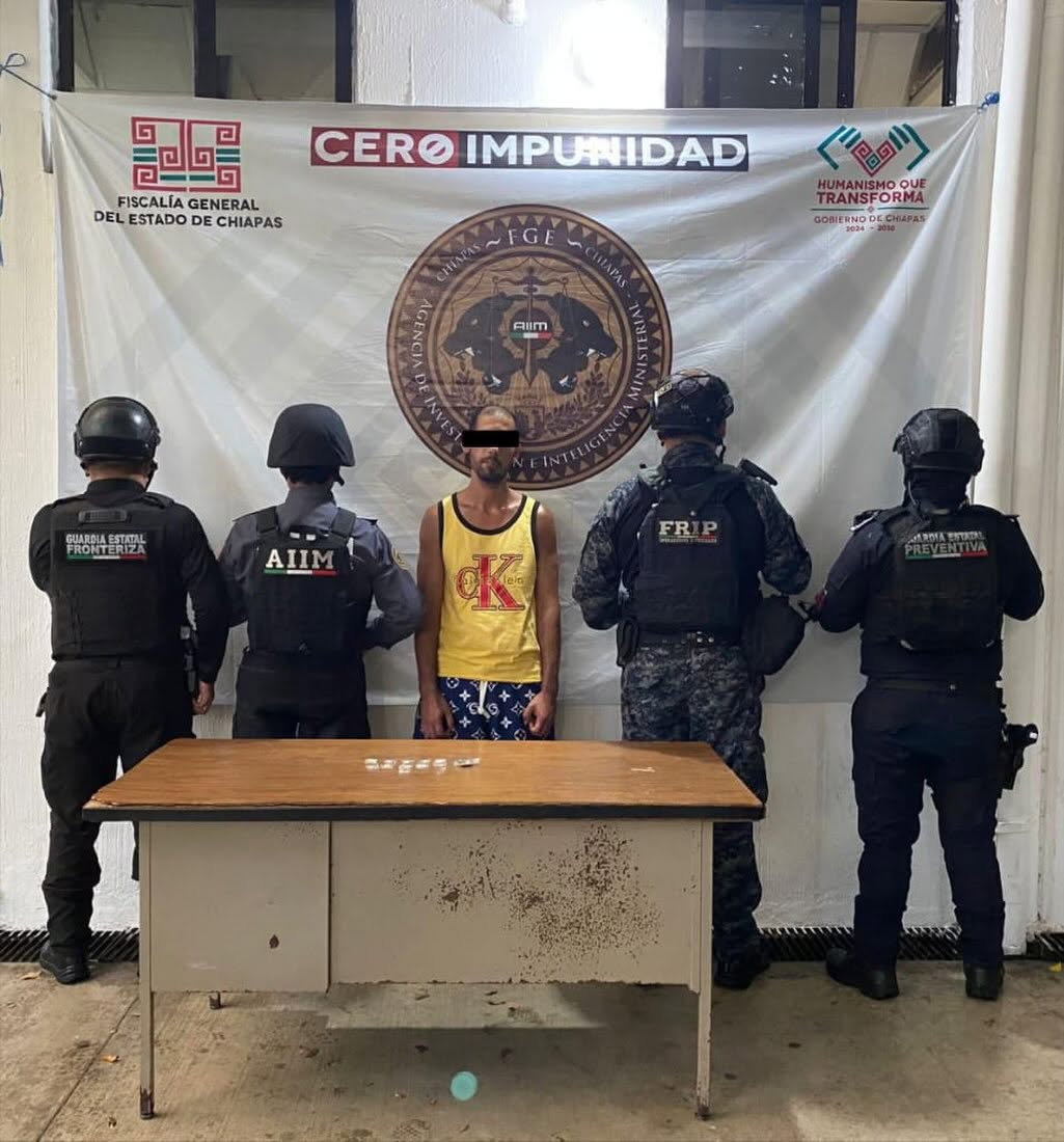 SSP y FGE logran detención de un masculino como presunto responsable de delitos contra la salud en Tapachula