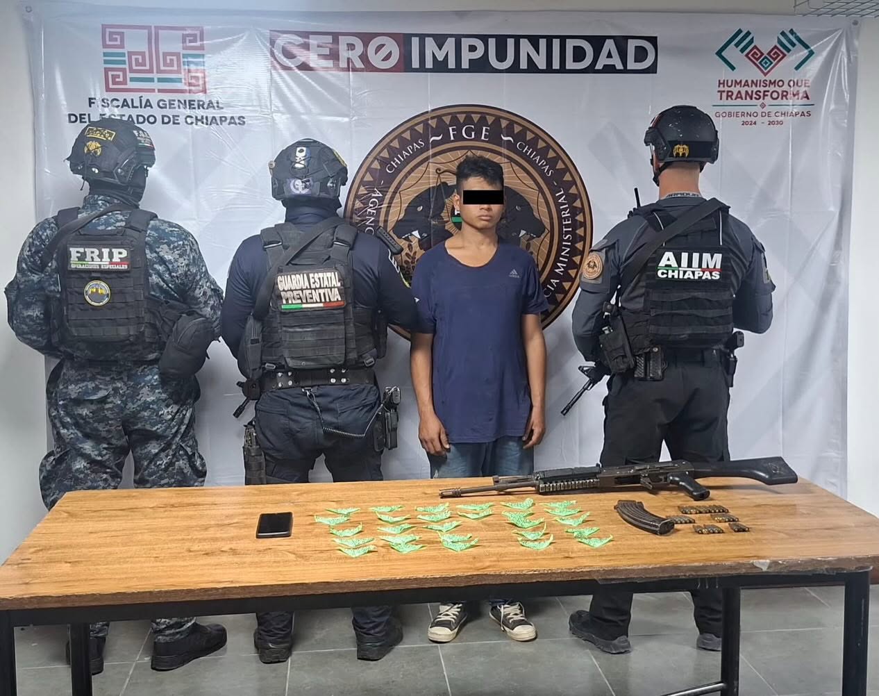 Detiene SSP y FGE a presunto integrante del Cártel Chiapas y Guatemala, asegura narcóticos y un arma de fuego 