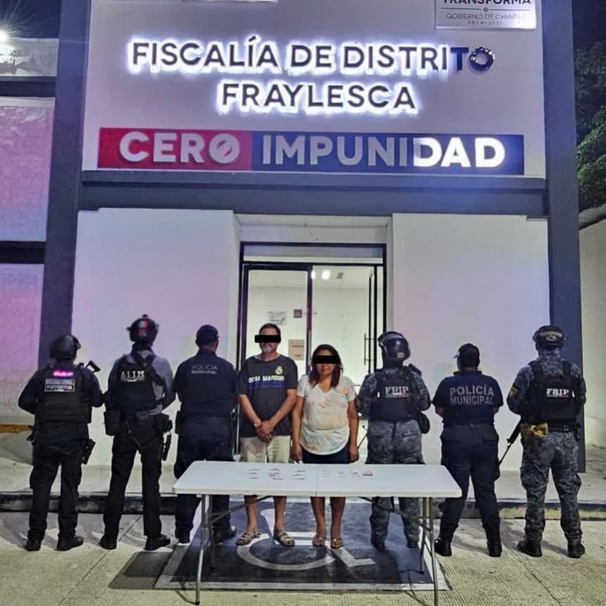 Asegura SSP y FGE a dos personas como presuntos responsables de delitos contra la salud en Villa Corzo