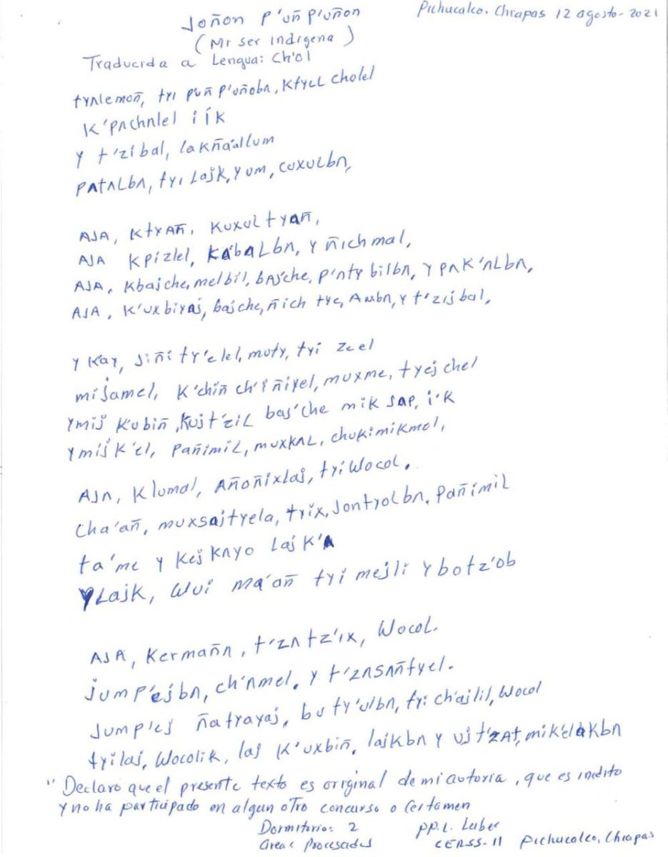 Obtiene PPL del CERSS de Pichucalco primer lugar nacional de poesía en lengua indígena