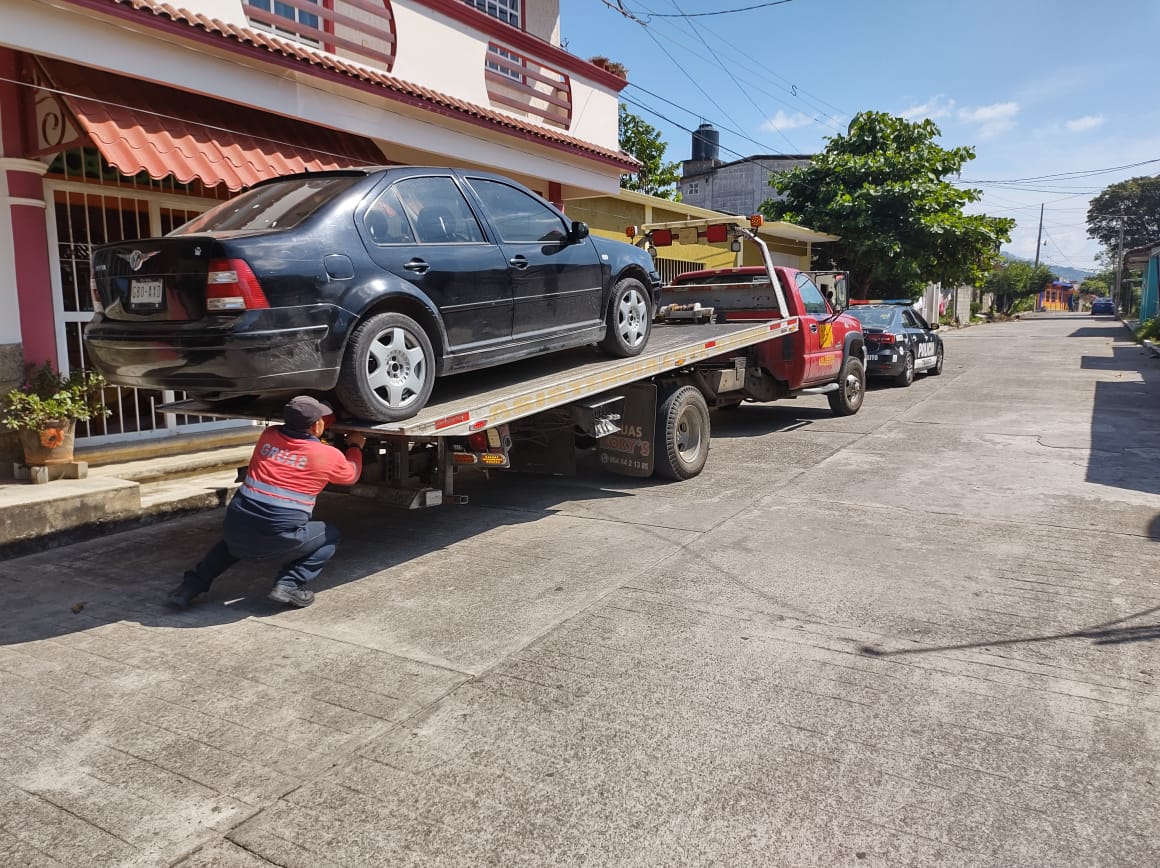 Asegura SSP vehículo por hechos de tránsito, en Escuintla