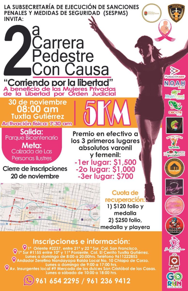 TUXTLA || Invitan a 2ª Carrera  Pedestre con Causa Corriendo por la Libertad 5K