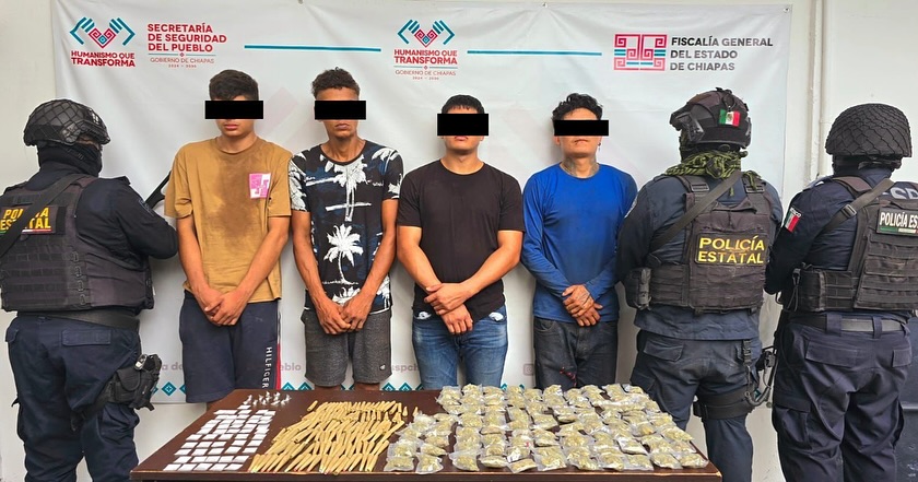 En operativo de seguridad detienen a cuatro masculinos con presuntos narcóticos en Suchiate.