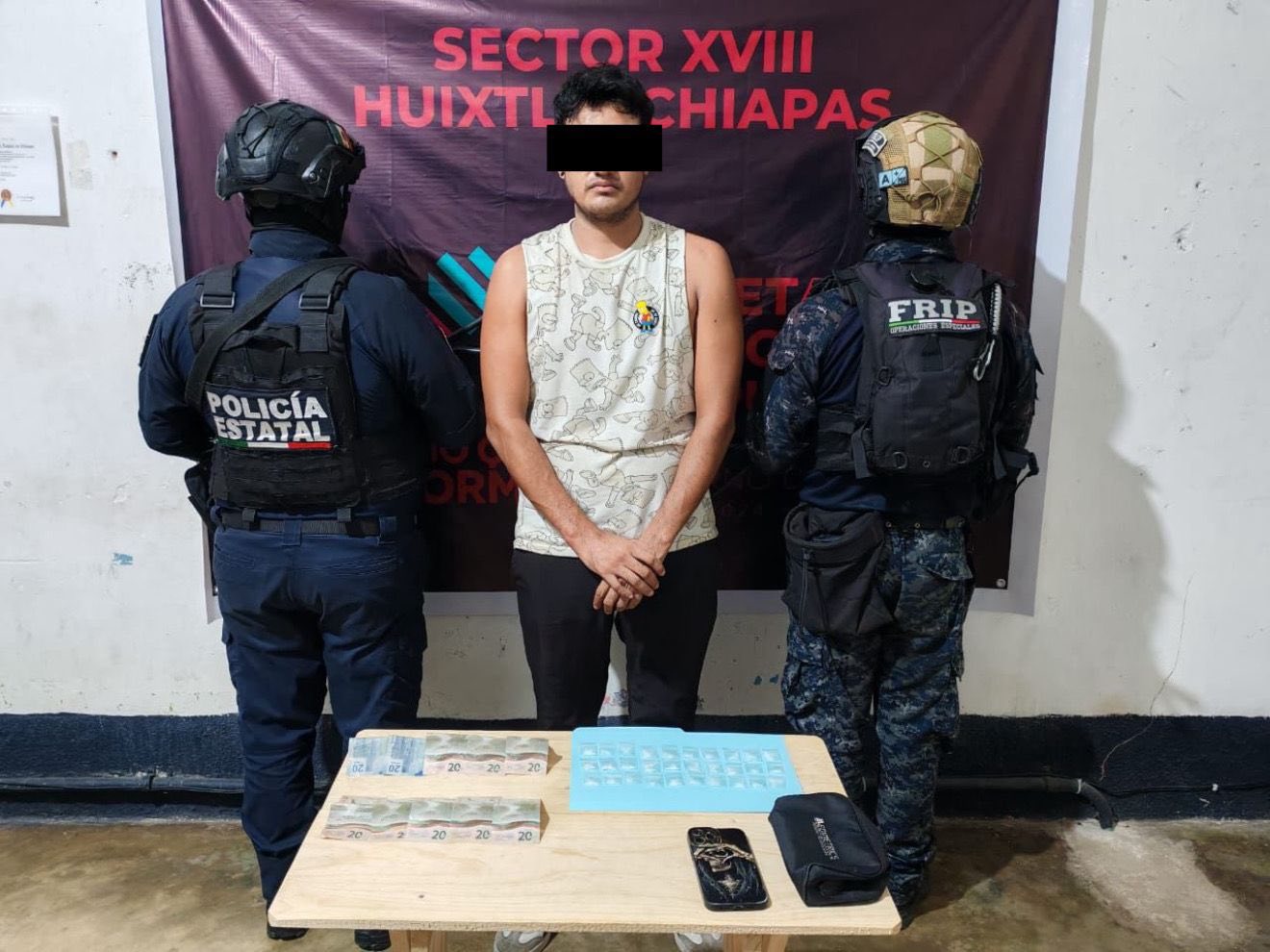 SSP y FGE detienen a siete masculinos con presuntos narcóticos en la región Soconusco de Chiapas.