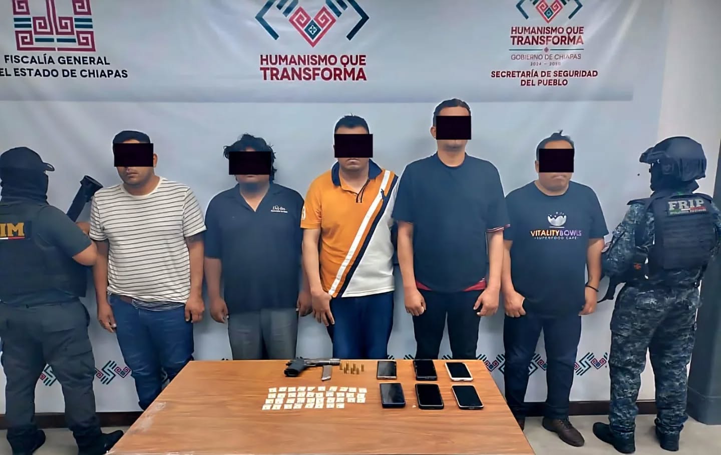 SSP y FGE detienen a cinco masculinos con arma de fuego y presuntos narcóticos en San Fernando.