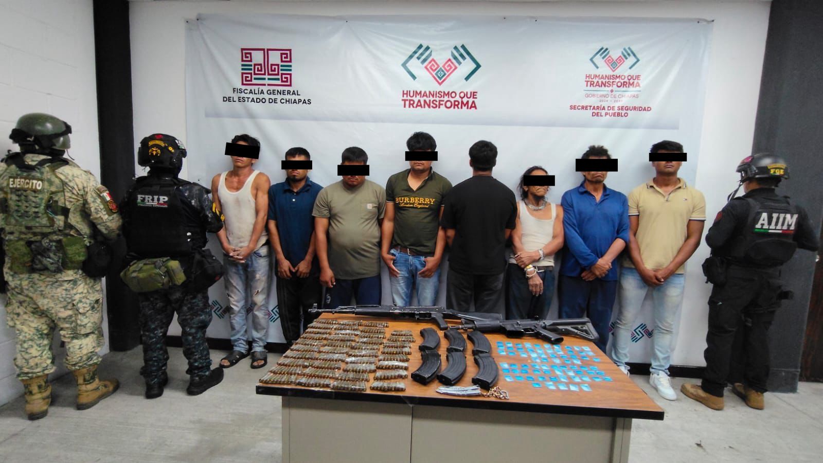 En operativo interinstitucional detienen a masculinos con armas de fuego y presuntos narcóticos en Jiquipilas.