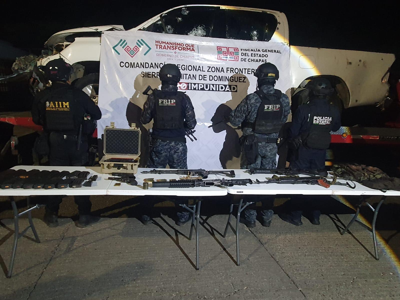 SSP y FGE informa sobre enfrentamiento en Frontera Comalapa, Chiapas.