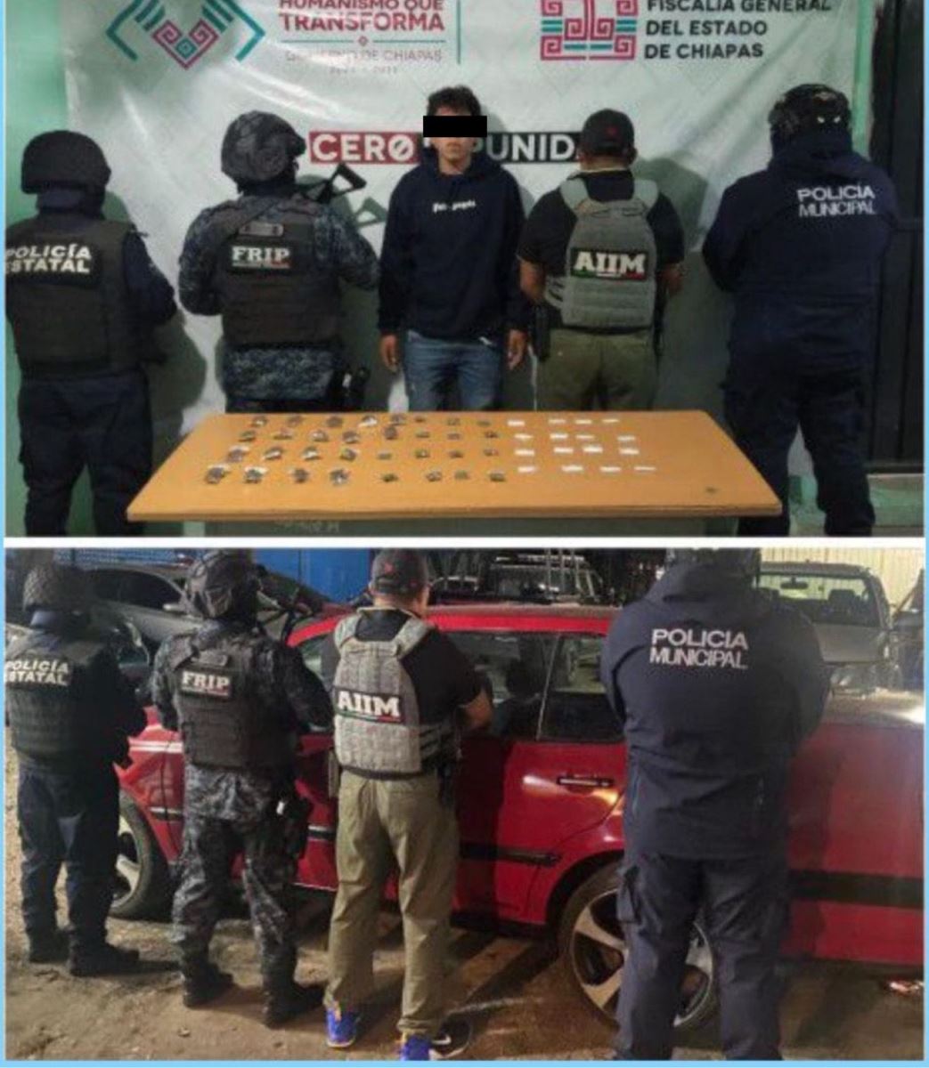 SSP y FGE detienen a persona con presuntos narcóticos en San Cristóbal de Las Casas.