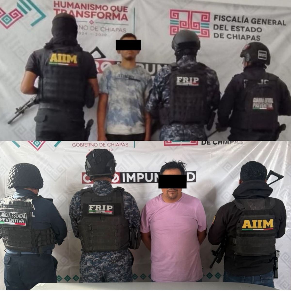 SSP y FGE detienen a dos personas en posesión de presuntos narcóticos en Villaflores y San Cristóbal de Las Casas.