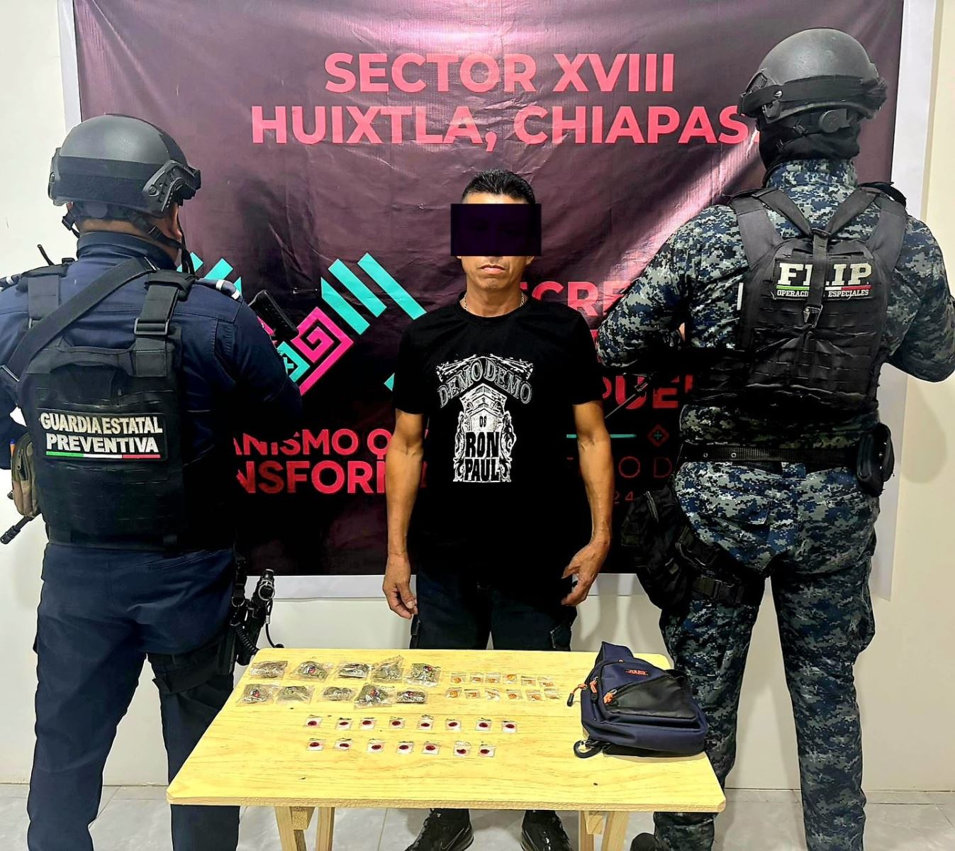 En operativo de seguridad detienen a masculino en posesión de narcóticos en Huixtla.