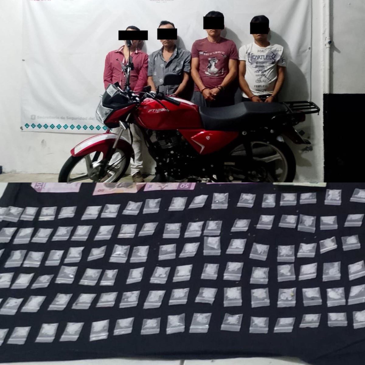 SSP y FGE detienen a cuatro presuntos narcomenudistas en Cacahoatán.