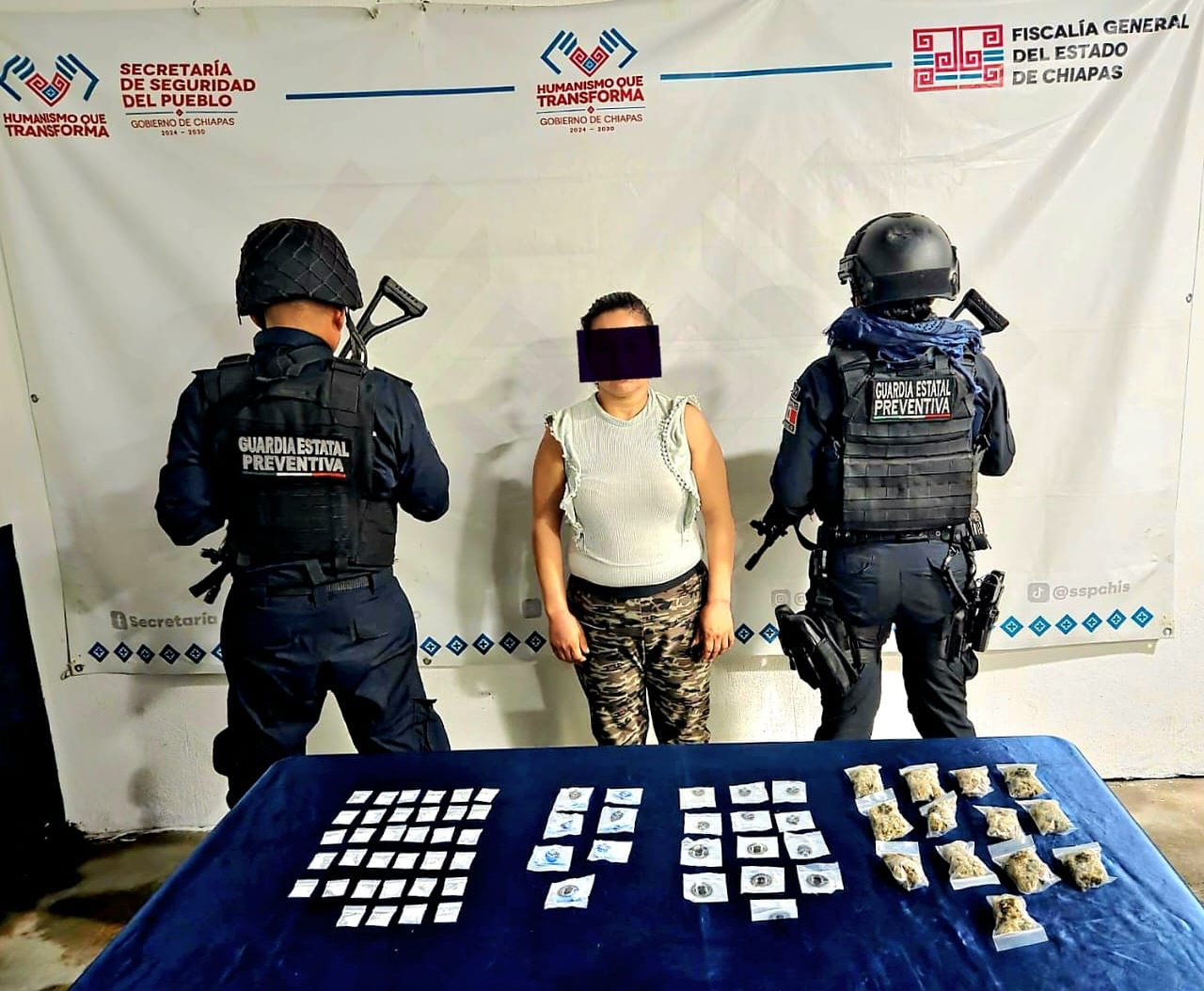 En operativo de seguridad en Huehuetán detienen a fémina en posesión de narcóticos