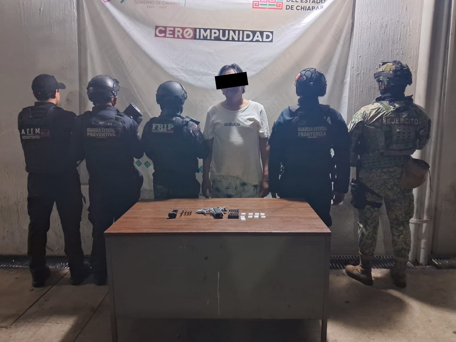 En operativo interinstitucional detienen a masculino con arma de fuego y presuntos narcóticos en Tapachula