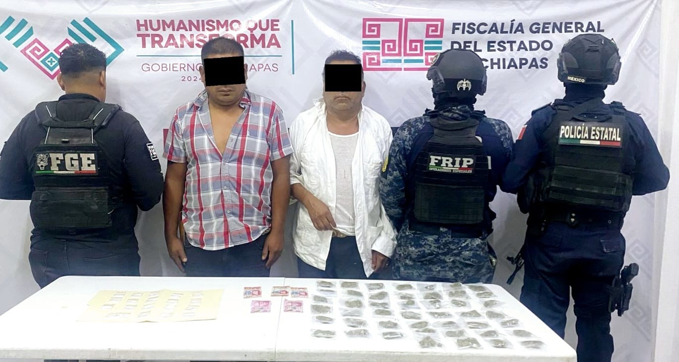 SSP y FGE detienen a masculinos con presuntos narcóticos en Villa Corzo.
