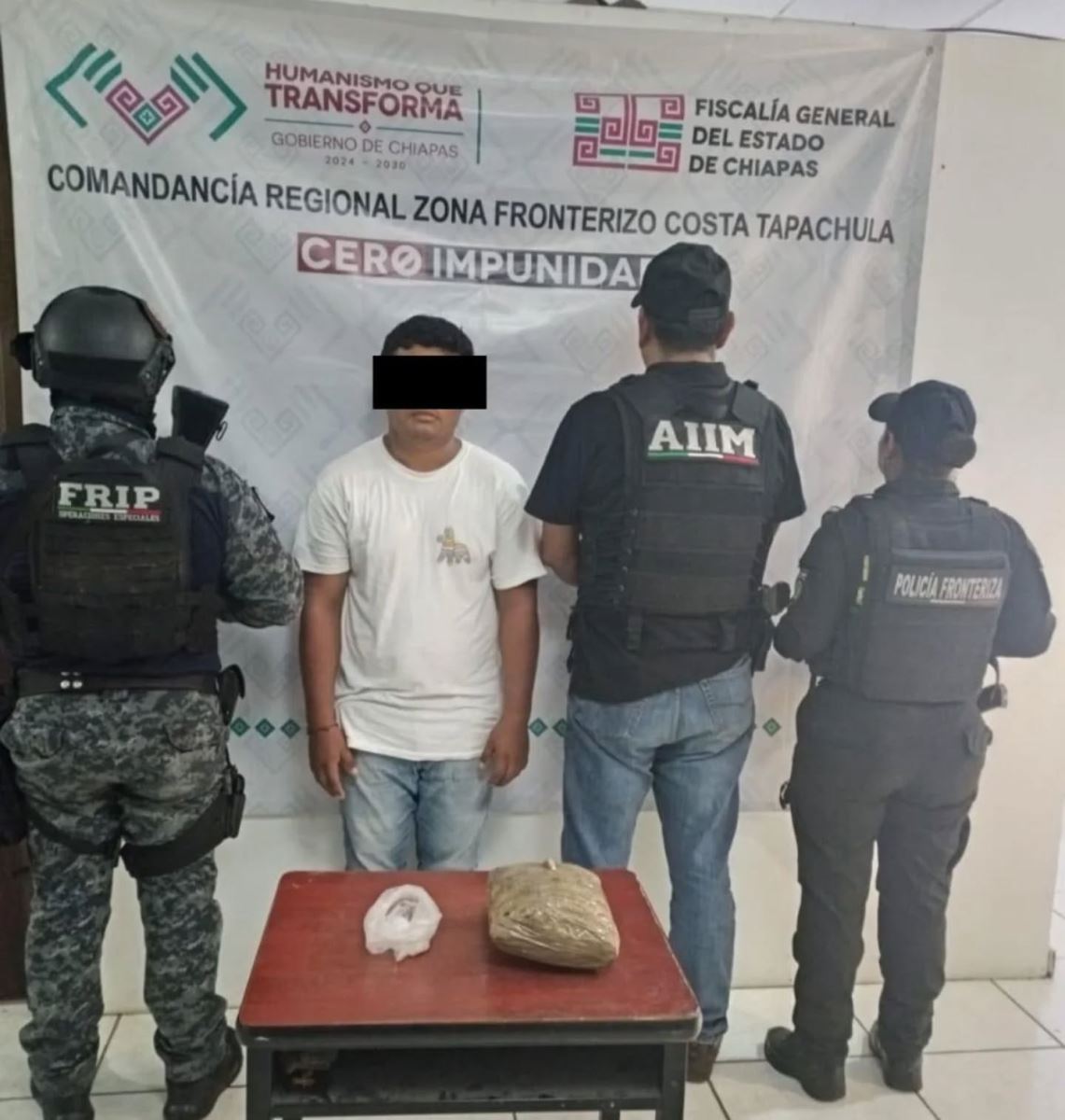 SSP y FGE aseguraron medio kilogramo de marihuana en Tapachula.