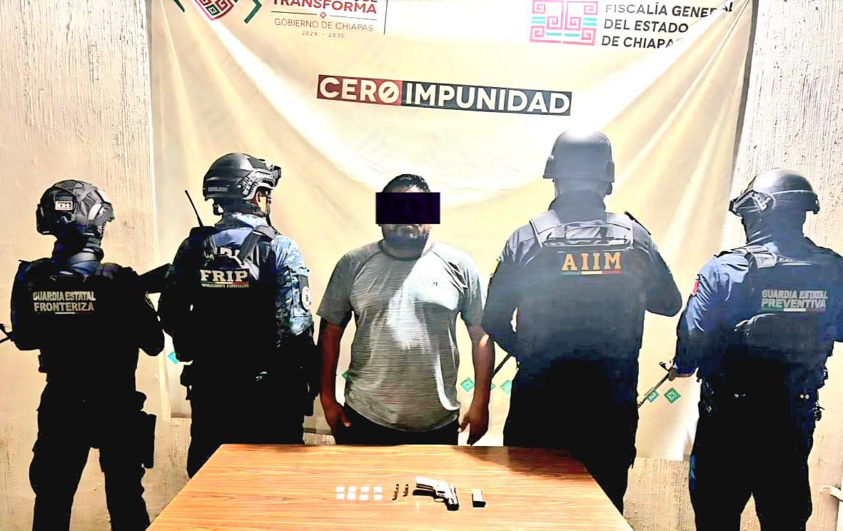 En operativo de seguridad detienen a masculino con arma de fuego y narcóticos en Tapachula