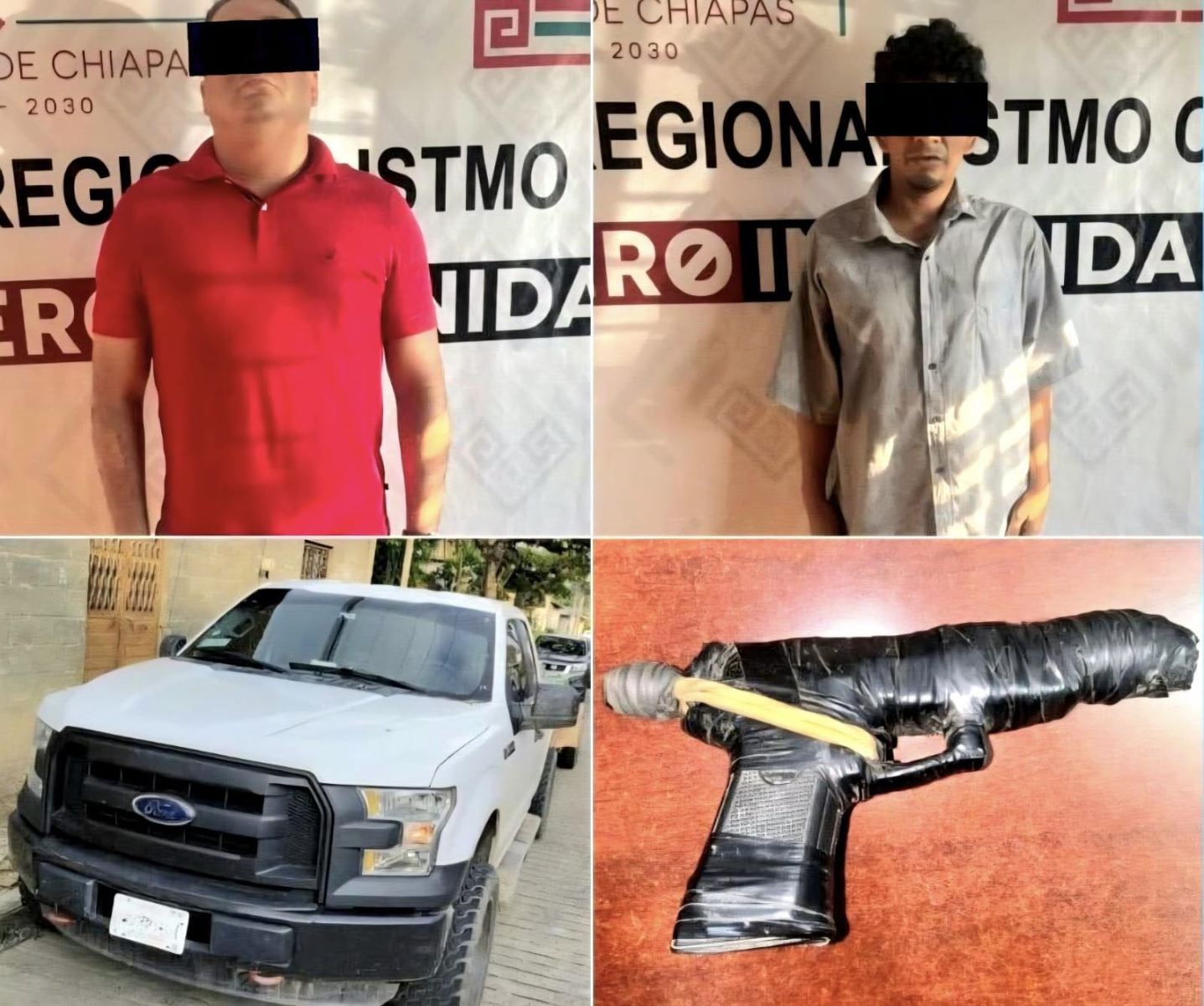 En Acapetahua, SSP y FGE detienen a dos masculinos por posesión de arma de fuego y presuntos narcóticos