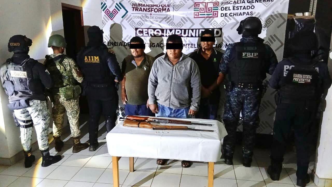 SSP, FGE y Defensa aprehenden a tres presuntos homicidas de la zona Selva